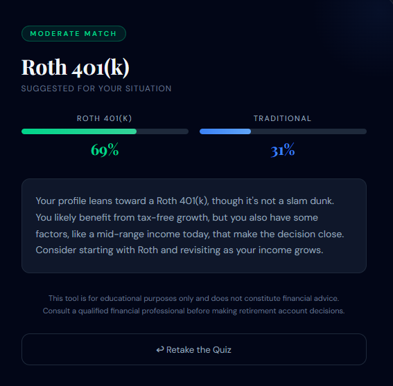Traditional vs. Roth 401(k) Tool